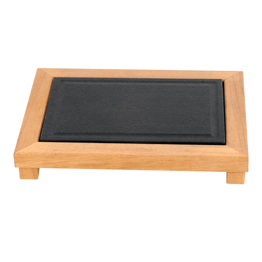 Plaque granit et support bois.